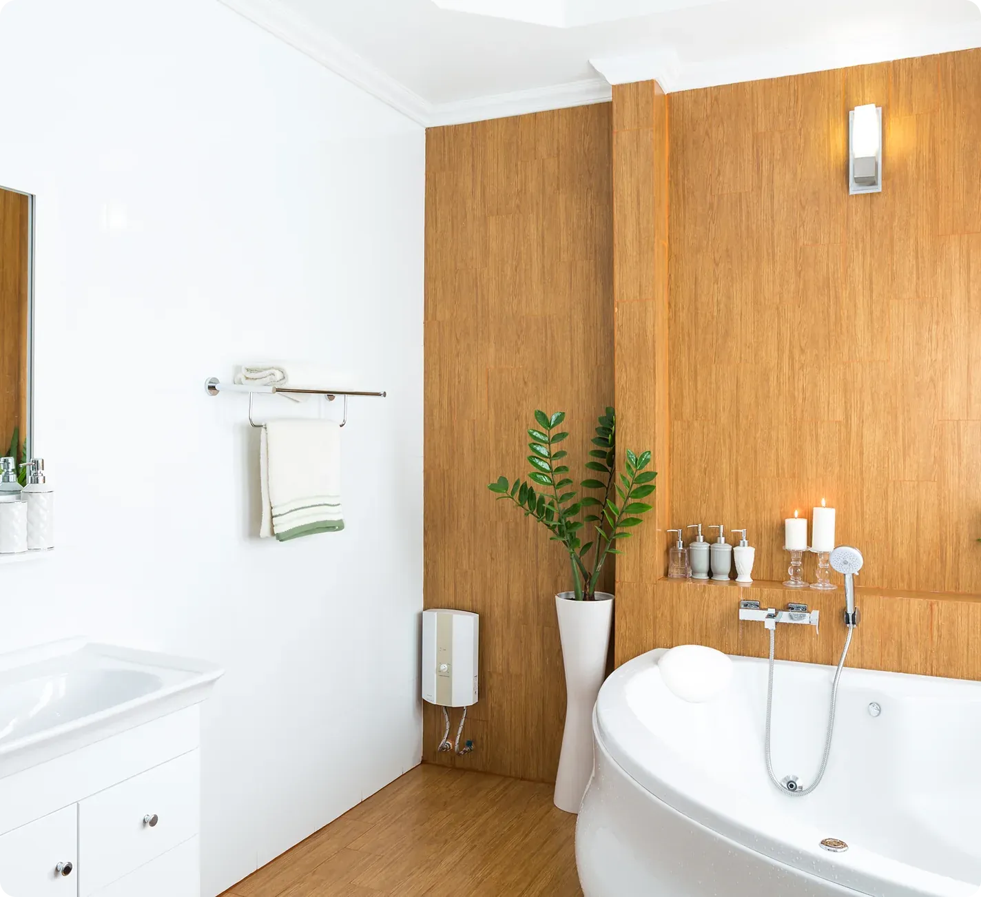 Clean bathroom with a bathtub
